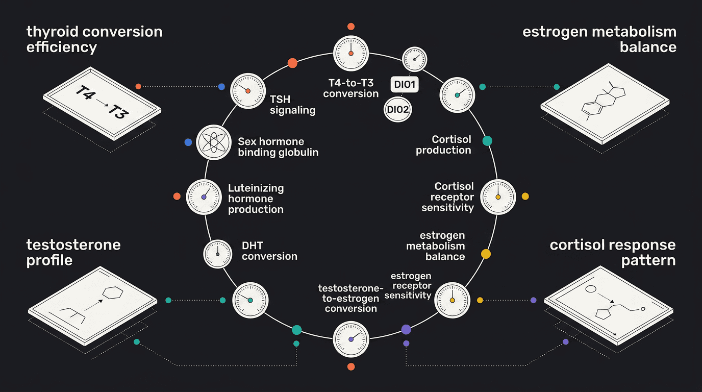 Overview of the genes and pathways Mosaic's Hormone Health report covers