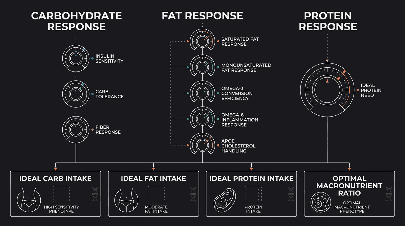 Overview of the genes and pathways Mosaic's Macronutrients and Metabolic Optimization report covers