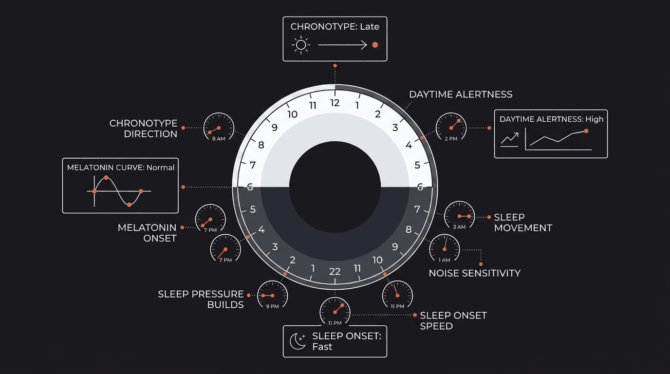 Overview of the genes and pathways Mosaic's Sleep Optimization and Circadian Health report covers